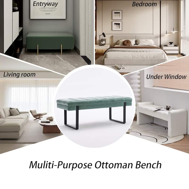 Upholstered Bedroom Bench Tufted Entryway Bench Modern End of Bed Bench Dining Bench with Gold/Black Metal Legs for Window