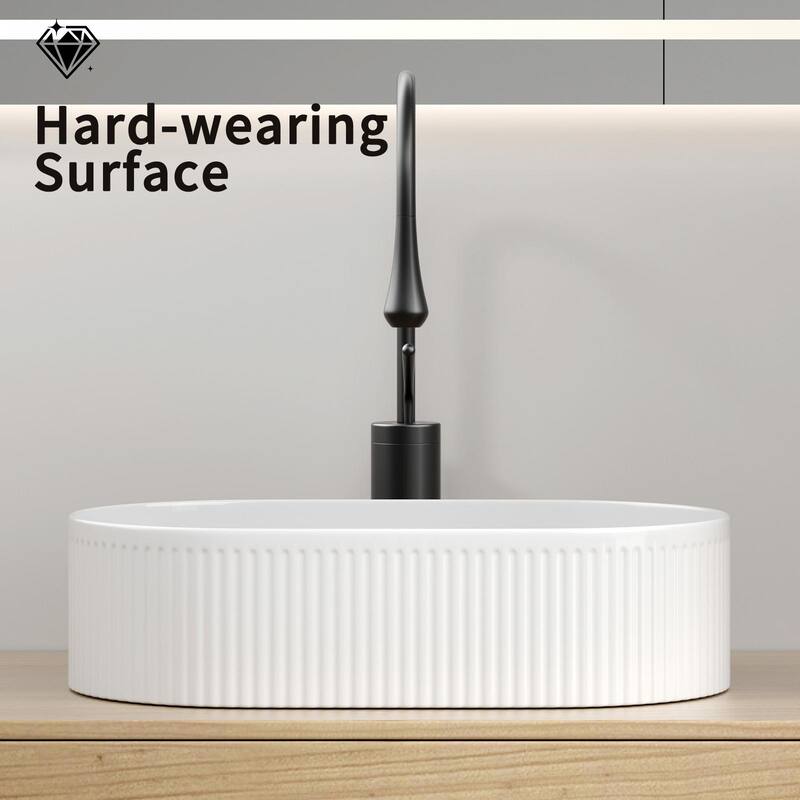 Oval Bathroom Sink Above Counter - 19″ x 12″ White Porcelain Vessel Sink, Modern Vanity Bowl Sink