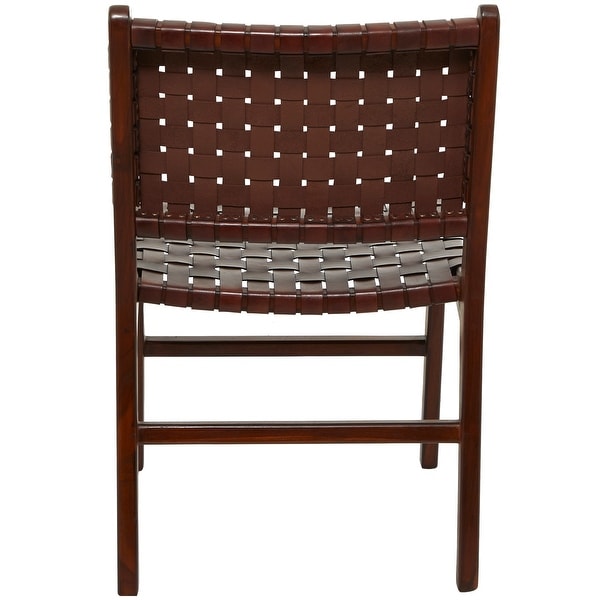 Handmade Teak Woven Leather Dining Chair (Set of 2) - N/A - On