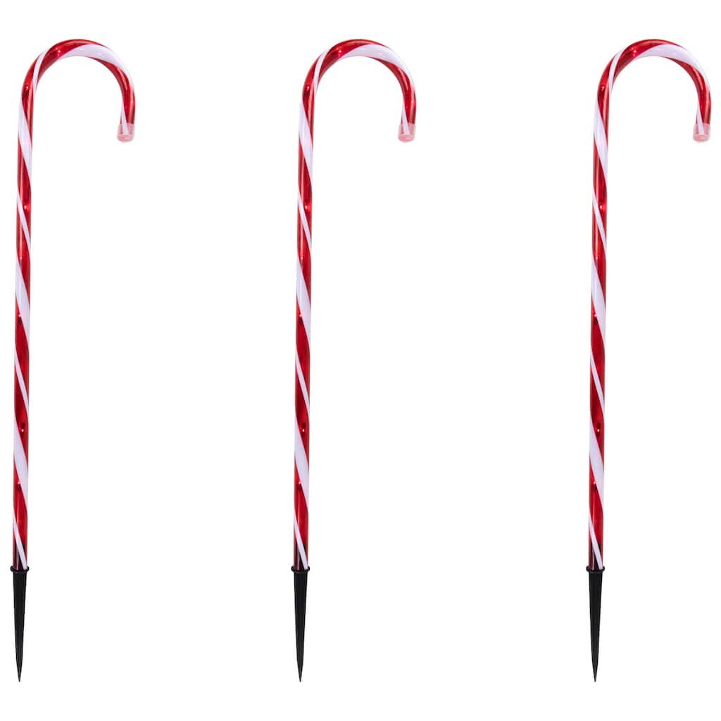 Lighted Twinkle Candy Cane Christmas Outdoor Pathway Markers - 26" - Set of 3 - Red