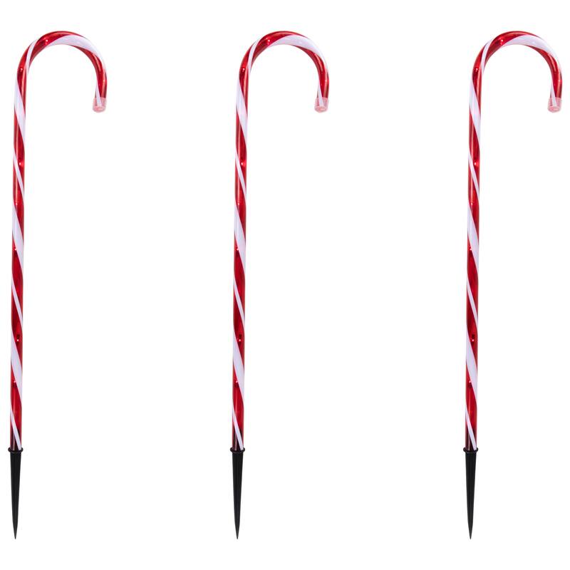 Set of 3 Twinkle Candy Cane Pathway Markers 26" - Red and White