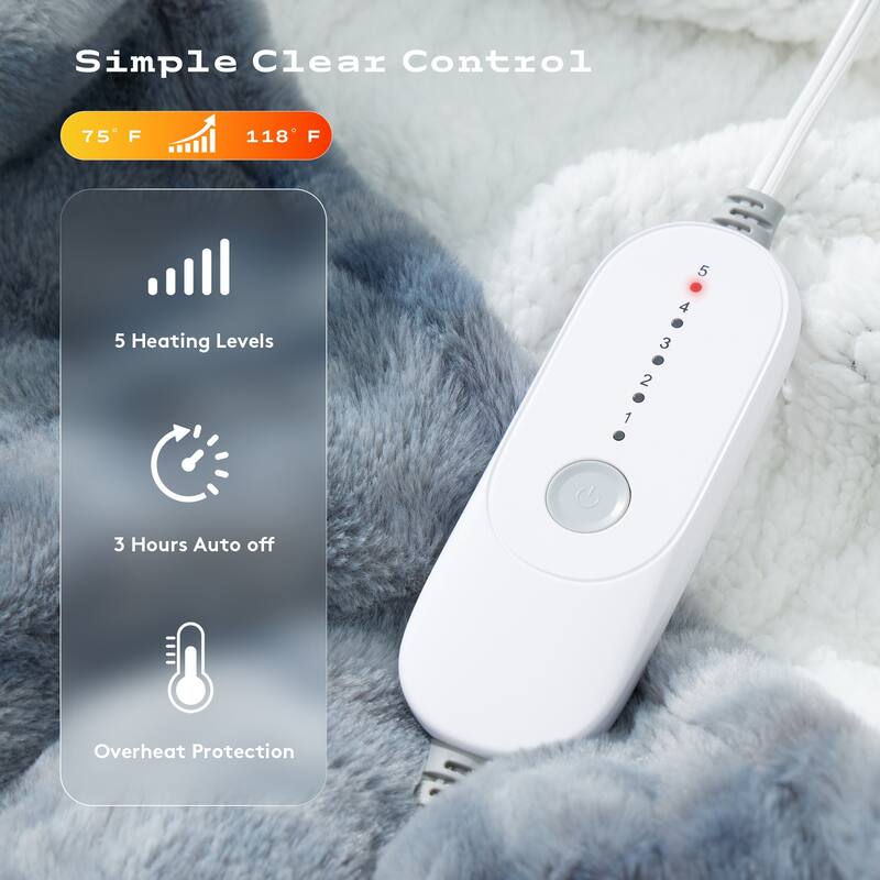 Heated Flannel Fleece Throw Blanket With Controller