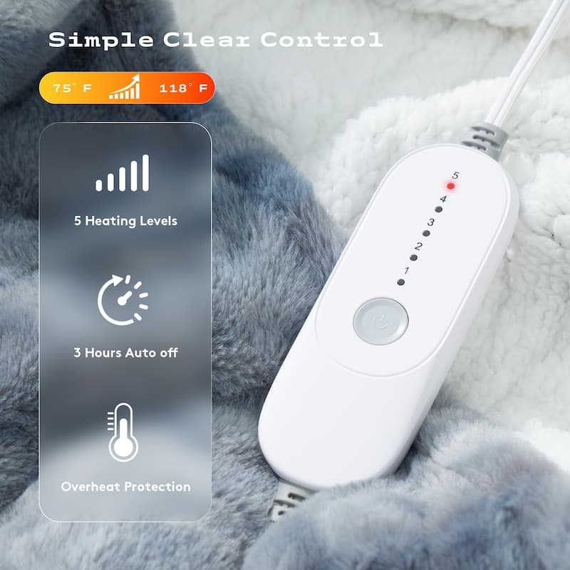 Plush Reversible Flannel and Sherpa Electric Throw Blanket with Safe Auto Shut-Off