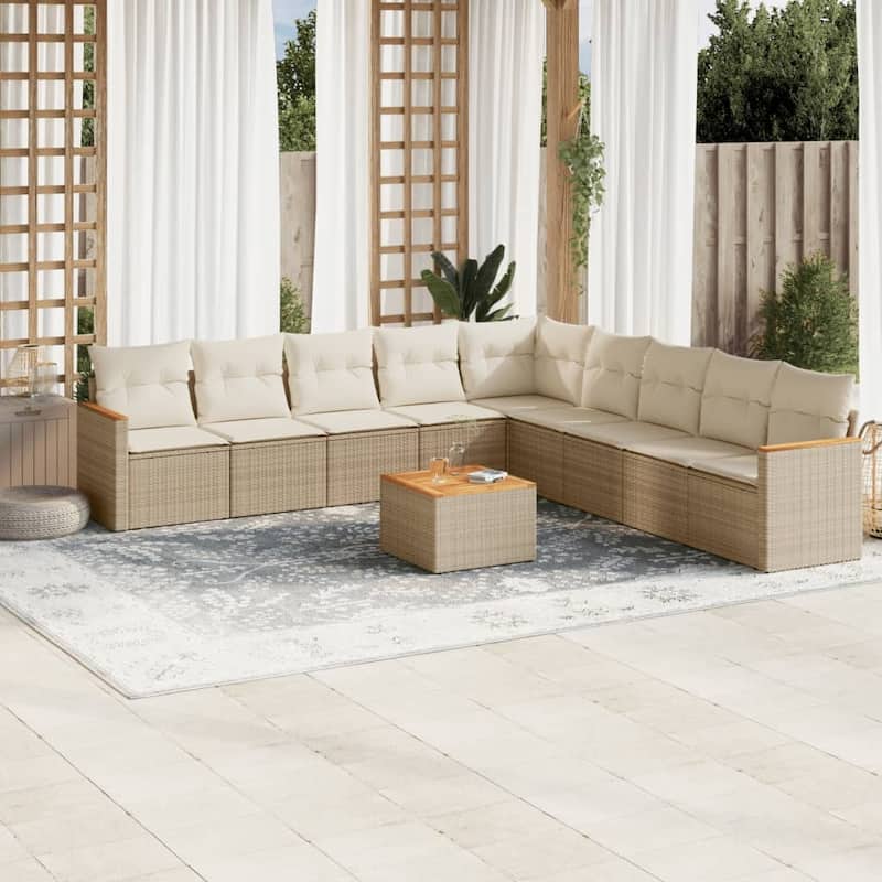 vidaXL Garden Sofa Set Black - 24.4 x 24.4 x 27.2 - Beige 10-Piece Set With table