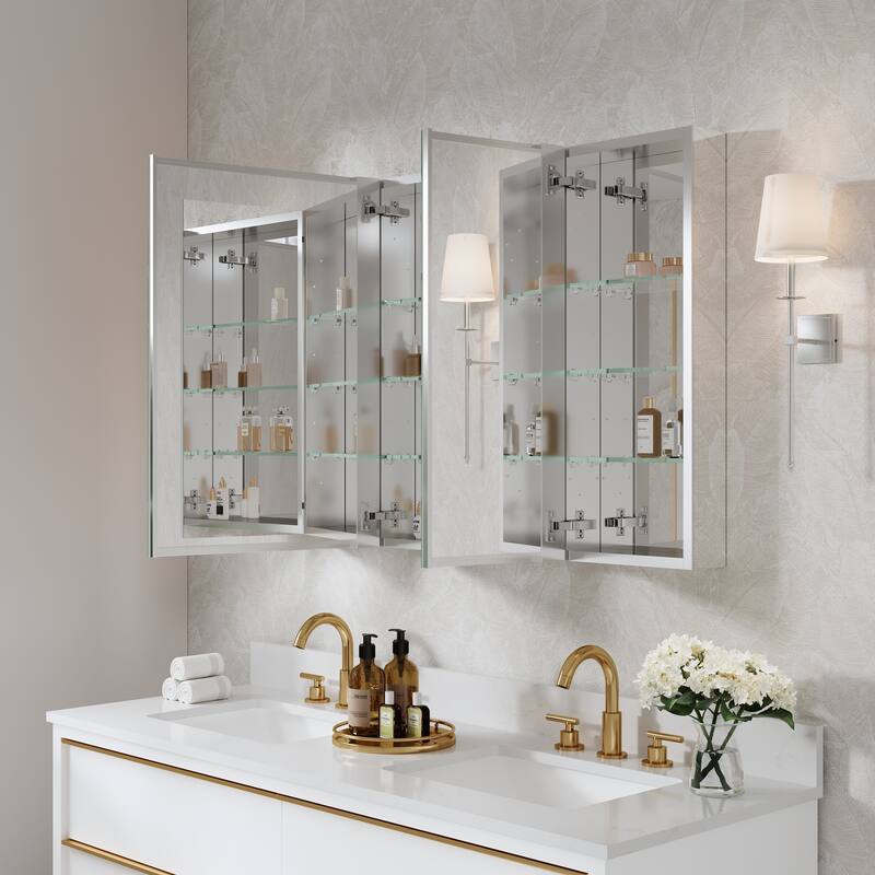 44"W X 30'H Bathroom Recessed or Surface Wall Mount Medicine Cabinet With Adjustable Glass Shelves