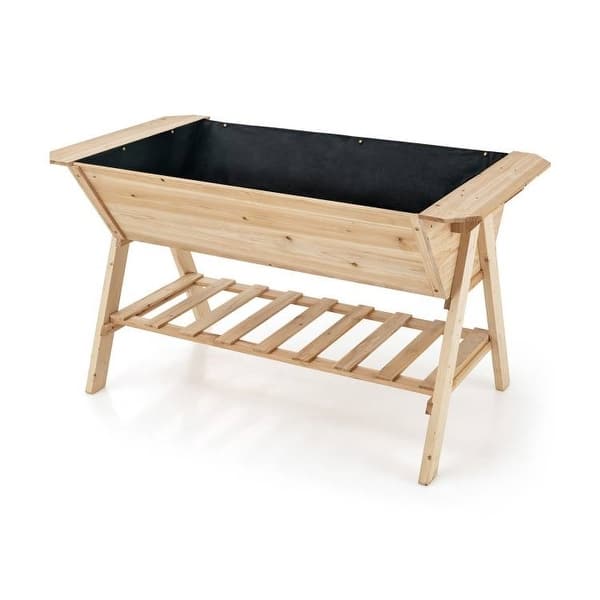 Farmhouse 2 Tier Large Outdoor Natural Wooden 5-ft Raised Garden Bed ...