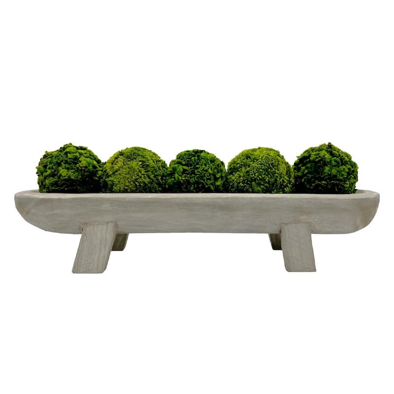 Set of Decorative Wood Bowl in Brown with Preserved Cockscomb Topiary Balls - SET9