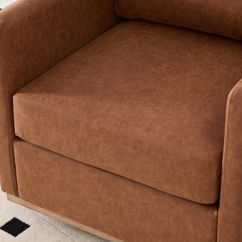 Modern PU Swivel Accent Chair with Armrest and Metal Base
