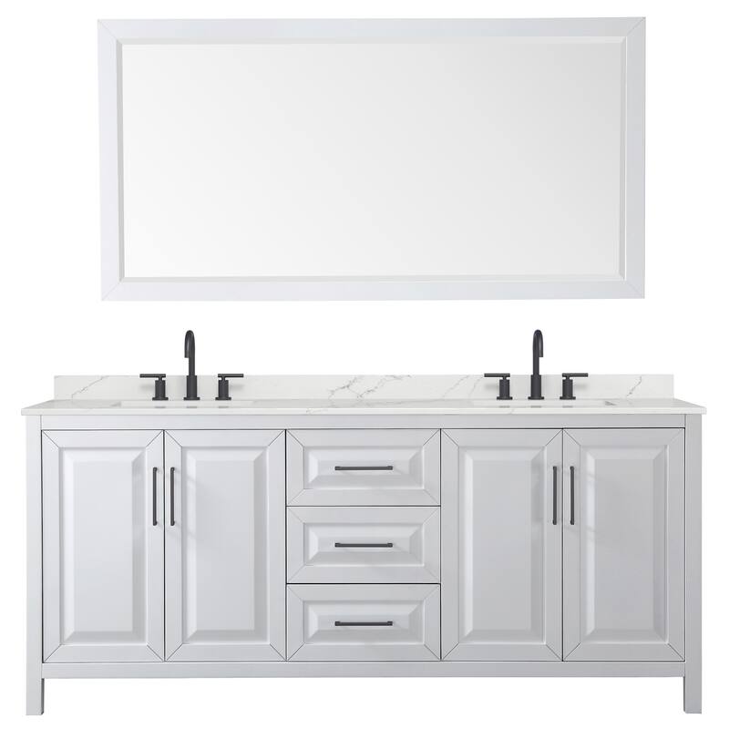 Daria 80-inch Double Vanity, 3 Hole Quartz Top, 70-inch Mirror