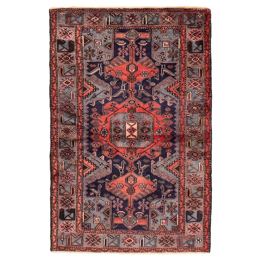 ECARPETGALLERY Hand-knotted Anatolian Vintage Dark Navy, Red Wool Rug - 4'3 x 6'7