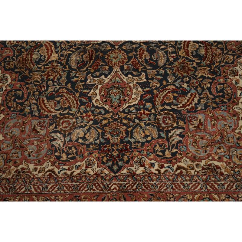 Hand Knotted Oriental 100% Silk Carpet Traditional Floral Navy Blue & Blues Hereke Area Rug - 6' 0'' X 4' 0''