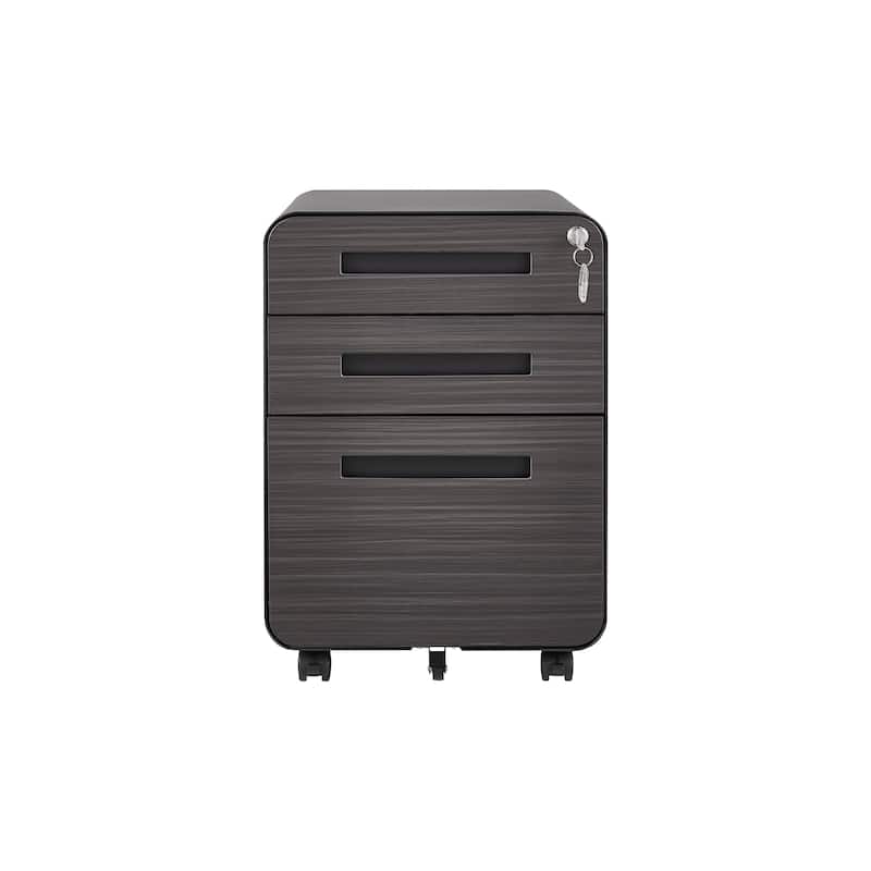 Modern Mobile File Cabinet, Minimalist Style Multifunctional Storage Cabinet with 3 Drawers and Lock, for Home Office, Black
