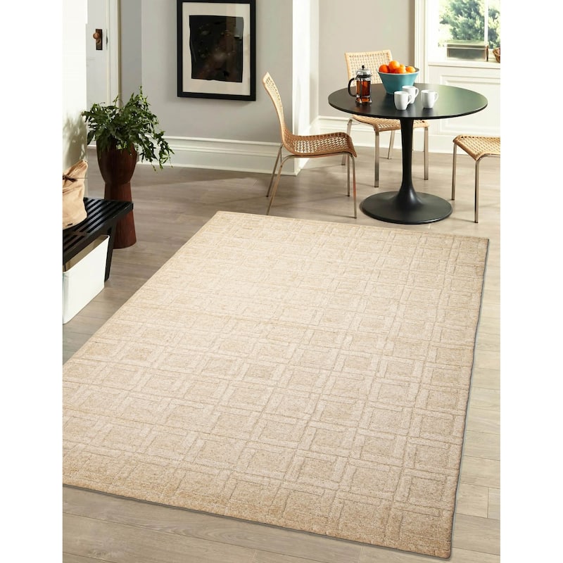 ECARPETGALLERY Hand Tufted Timeless Cream Wool Rug - 5'0 x 8'0