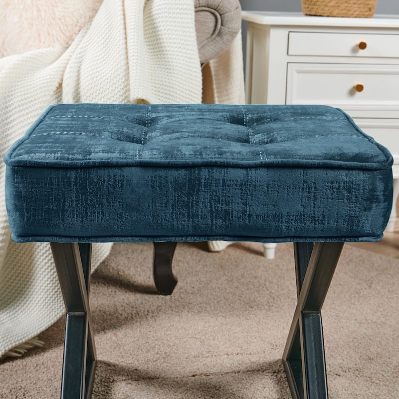 Textured Velvet Ottoman Vanity Stool 18"X18"X17"