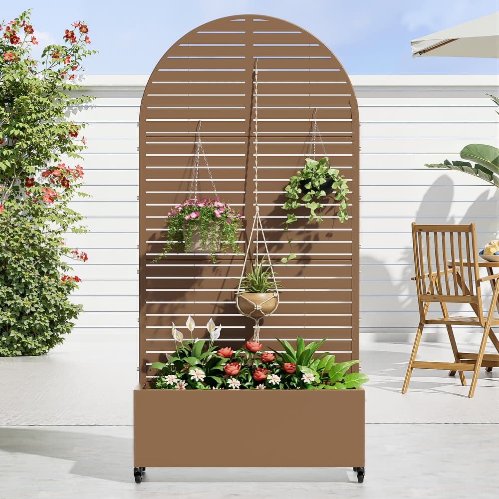 72 in Metal Movable Planter Box with Trellis Privacy Screen Lockable Wheels