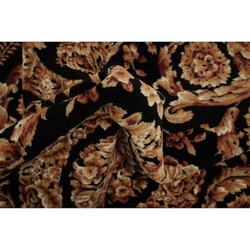 Hand Knotted Oriental 100% Wool Carpet Traditional Floral Black Aubusson Area Rug - 6' 0'' X 4' 1''