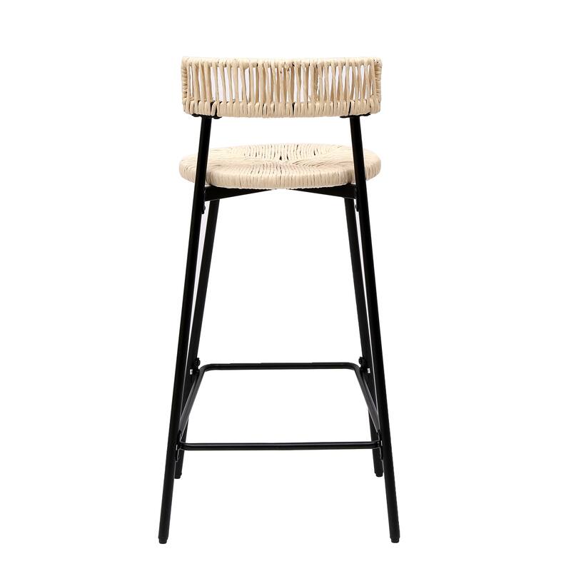 Hand Woven Bar Stools with Back Set of 2 Paper Rope Round Barstools with Footrest for Kitchen Island & Dining Rooms