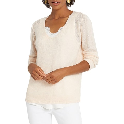Nic + Zoe Womens Pullover Sweater V Neck Knit - Creamsicle