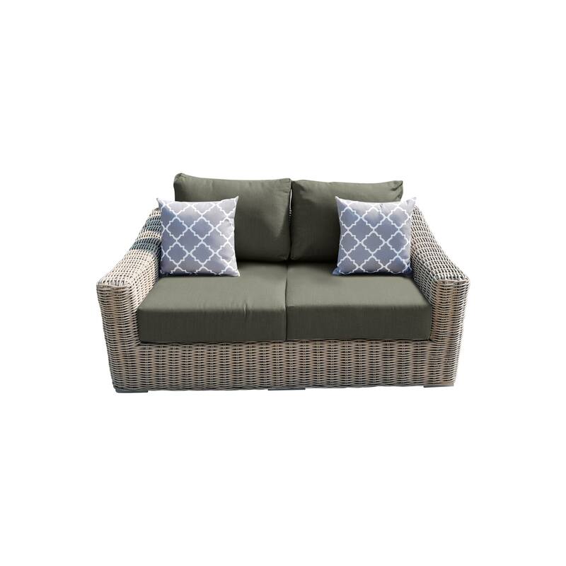 Tulum Two-Tone Dark Beige Aluminum Frame Loveseat with Cushions