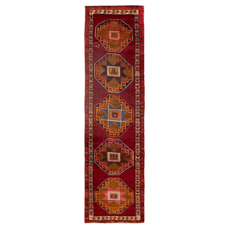 ECARPETGALLERY Hand-knotted Konya Anatolian Dark Red Wool Rug - 3'3 x 12'4 - Dark Red - 3'3 x 12'4