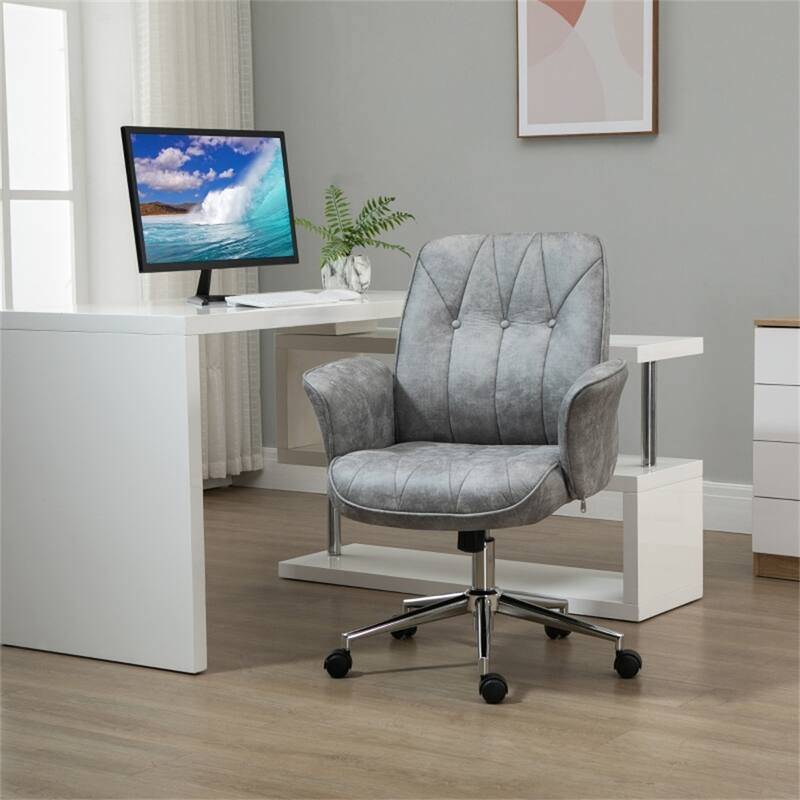 Light Grey Ergonomic Office Chair Adjustable Height Swivel with Wheels Microfiber Fabric - 26.5" x 27.25" x 36.25"