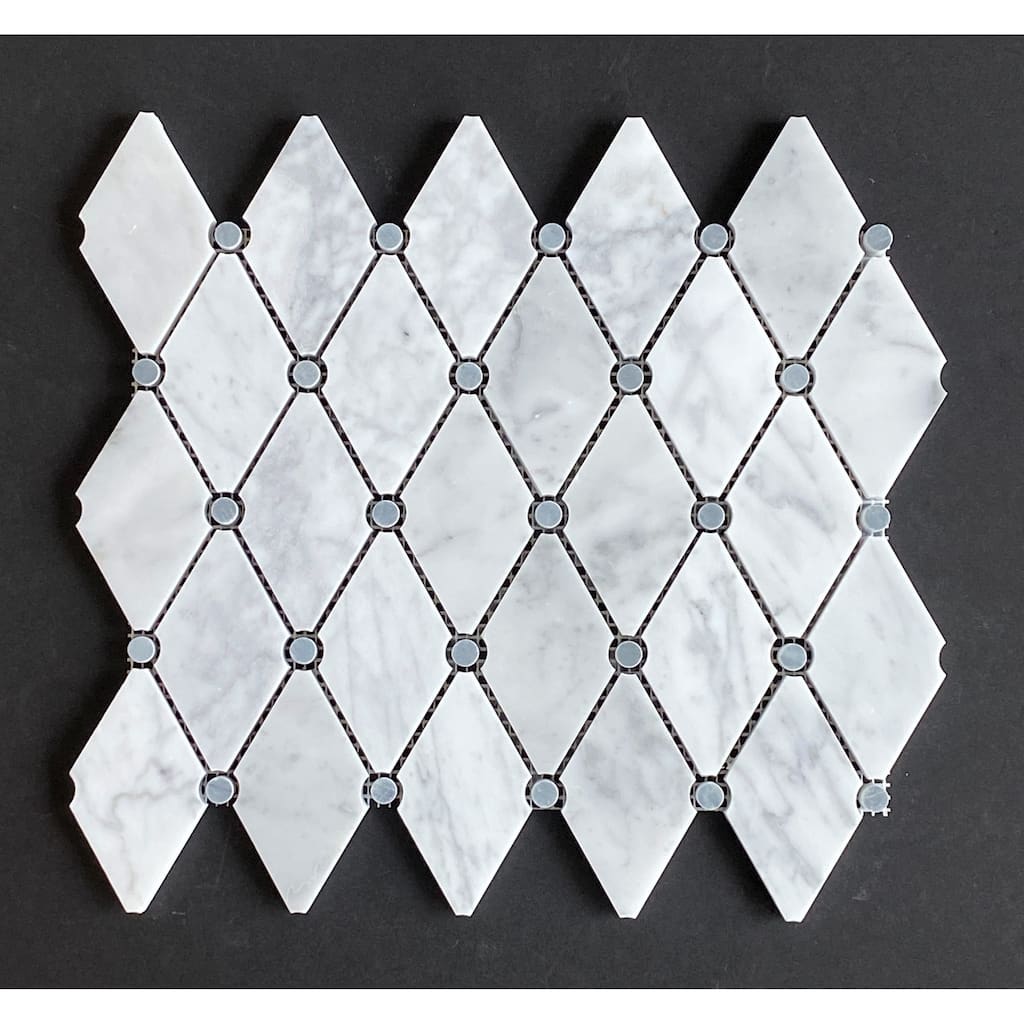 White Carrara Diamond Marble Mosaic Tile - Case (10 Sheets)