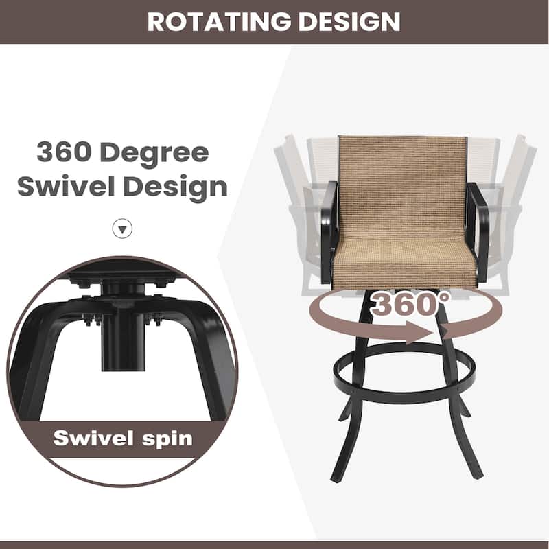 Pellebant Outdoor Aluminum Swivel Barstool Patio Bar Stools with Sunbrella Fabric - 18.31"Lx18.31"Wx43.31"H