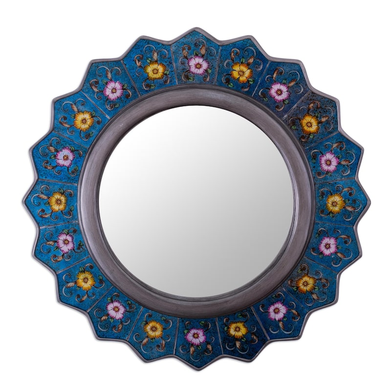 Novica Handmade Blue Star Reverse-Painted Glass Wall Mirror