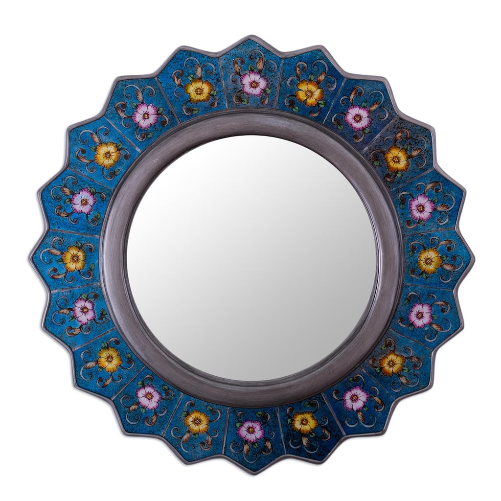Novica Handmade Blue Star Reverse-Painted Glass Wall Mirror