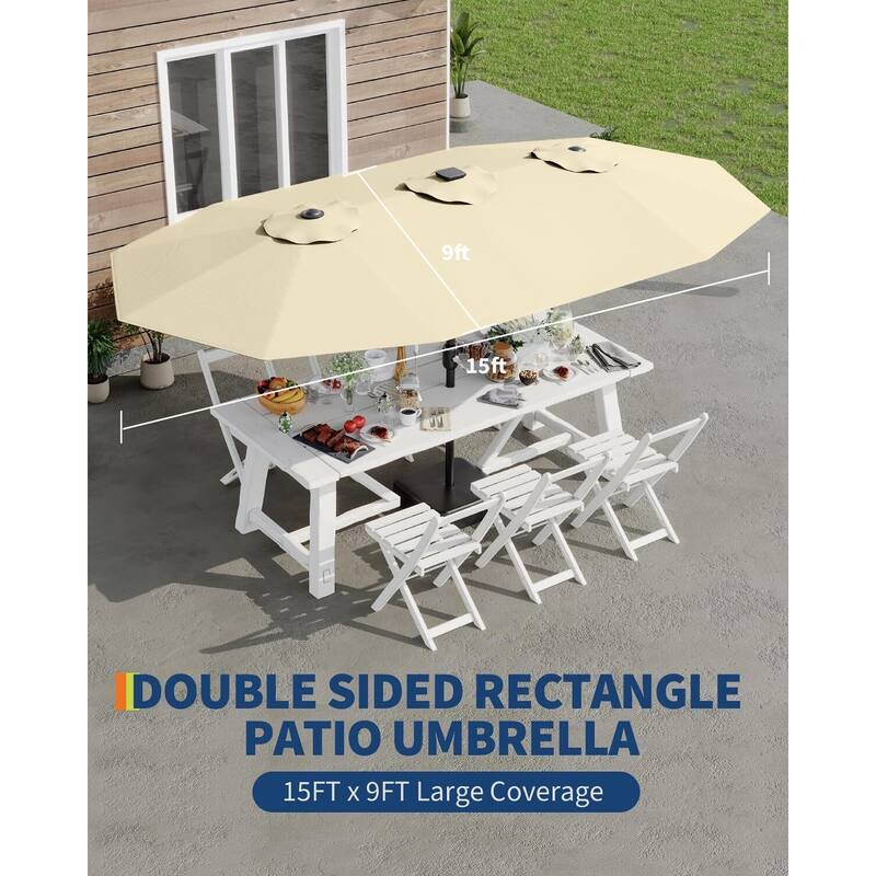 Coromose 15ft Large Patio Umbrella with Base, UV Protection, for Sun Safety - Beige