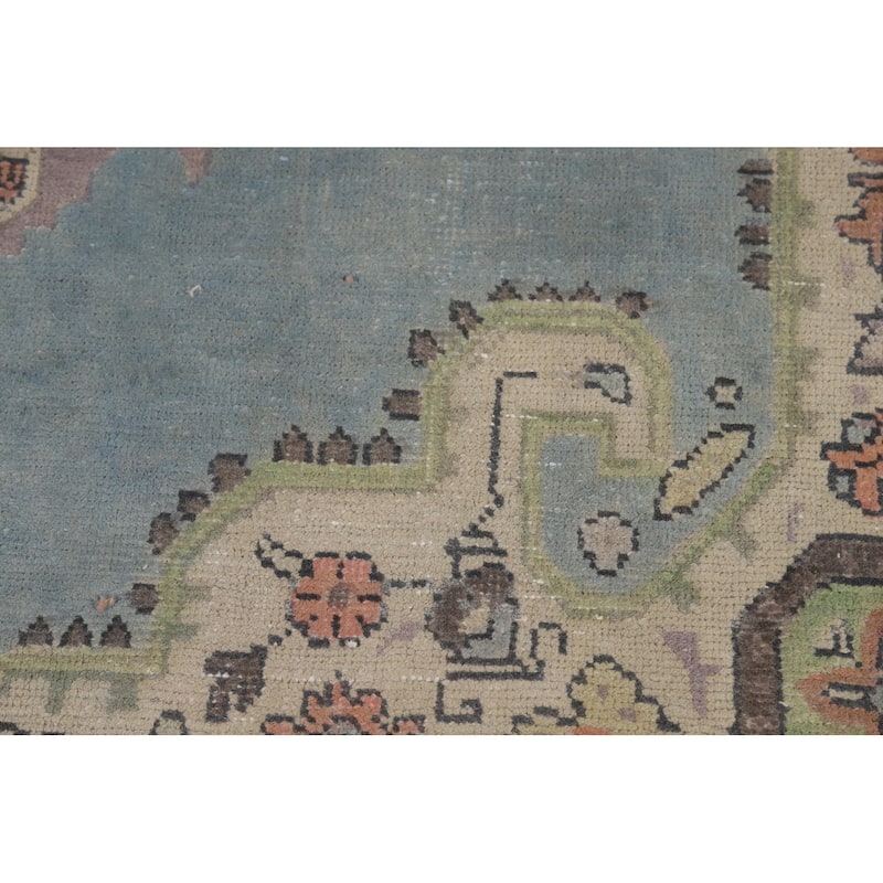 Hand Knotted Oriental 100% Wool Carpet Traditional Medallion Navy Blue & Blues Tabriz Area Rug - 9' 7'' X 6' 6''