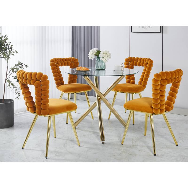 Modern chair(set of 4 ) with iron tube legs, soft cushions and comfortable backrest, hairball back