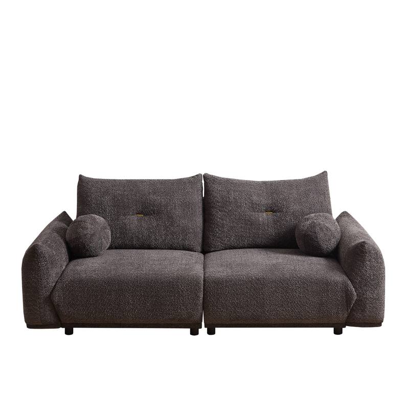 90'' Comfortable Sofa with 2 Cushions, 2 Ball Pillows - Grey