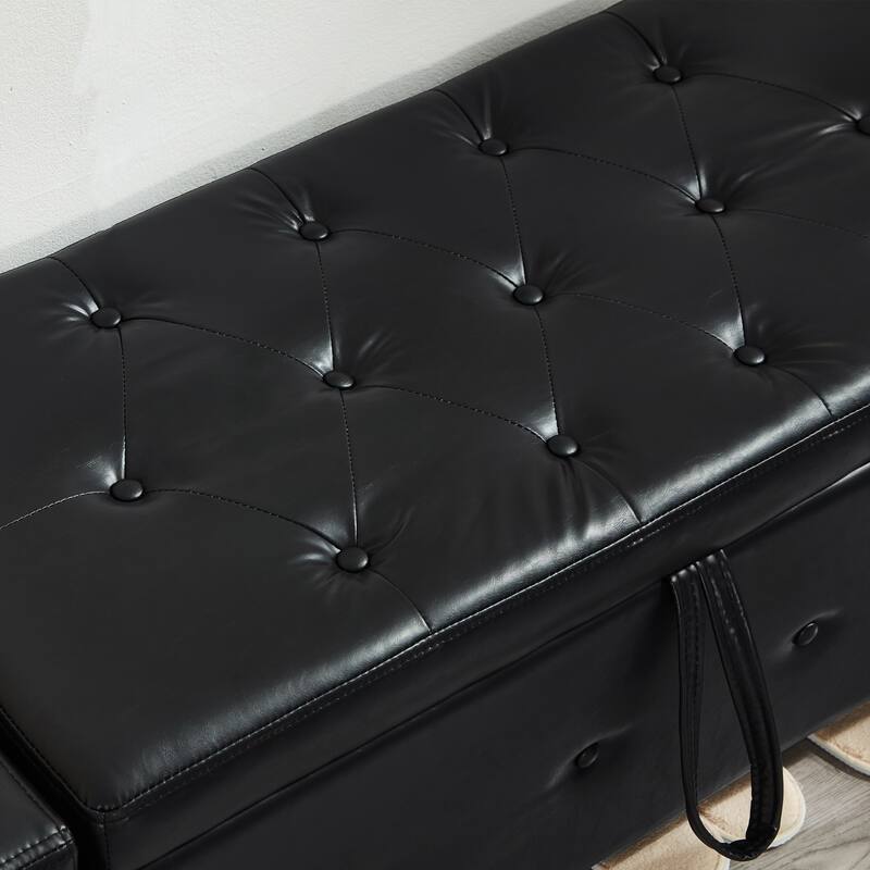 Tufted Faux Leather Storage Ottoman Bench for Bedroom, Living Room & Hallway, 48" Multifunctional Upholstered End of Bed Bench