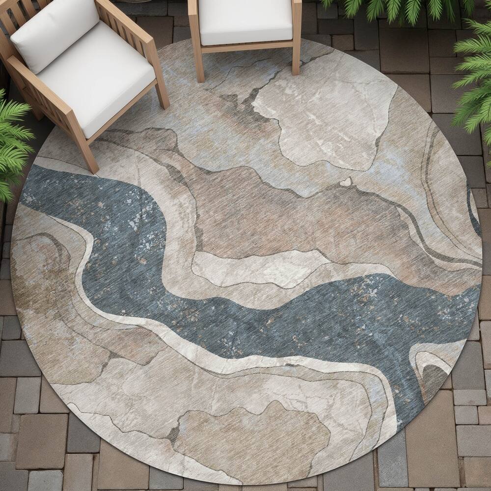 Machine Washable Indoor/Outdoor Contemporary Crackle Chantille Rug