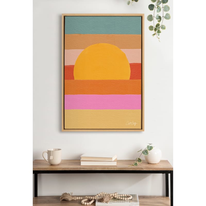 Kate and Laurel Sylvie Sunset Waves Framed Canvas by Cat Coquillette