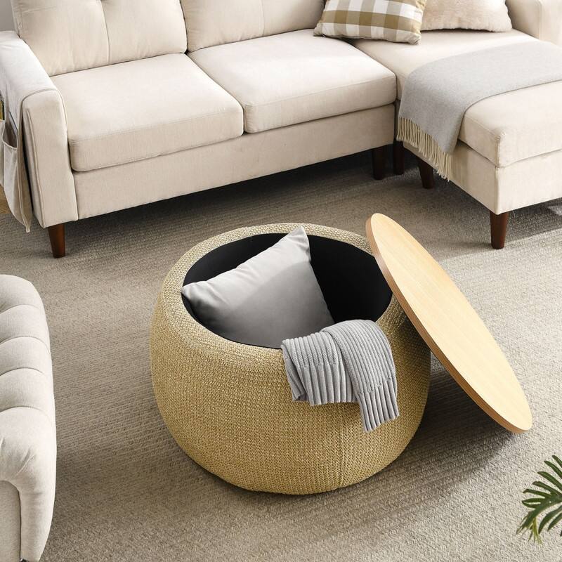 Round Storage Ottoman for End Table