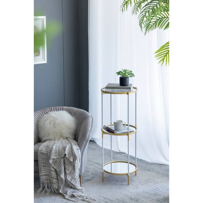 3 Tier Glass Shelf with Metal Frame White and Gold Modern Display Stand - Gold+White