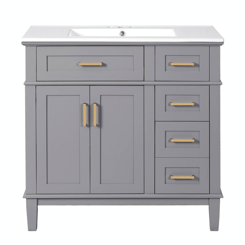 36" Modern Bathroom Vanity with Ceramic Sink, Soft Close Doors, 4 Drawers for Storage