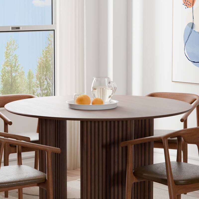 Dovelina 46" Modern Round Dining Table with Artistic Fluted Base & Safe Rounded Edges for Family