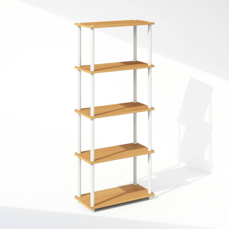 57.4 in. Tall Beech/White Wood 4-Shelf Bookcase