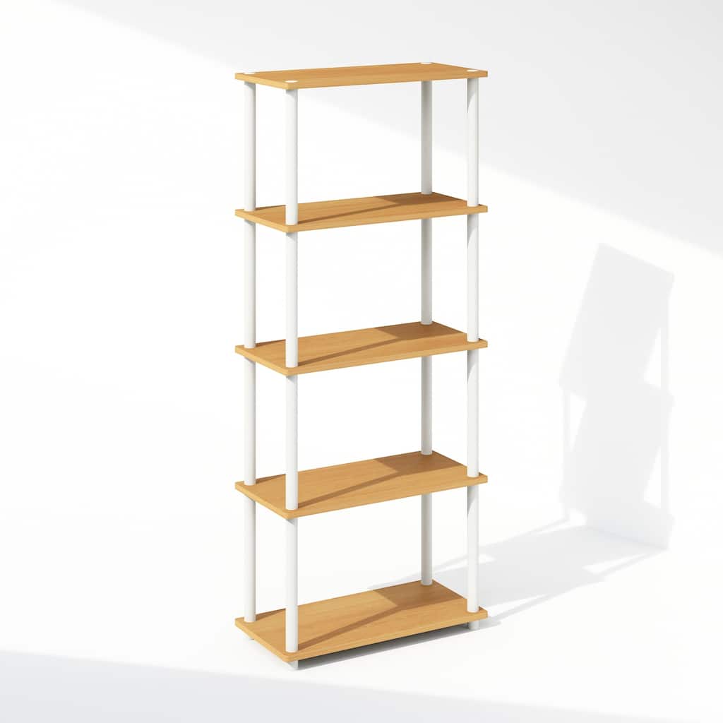 57.4 in. Tall Beech/White Wood 4-Shelf Bookcase