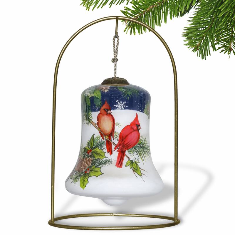Dual Cardinals Hand Painted Mouth Blown Glass Ornament - 4" x 3" x 3"