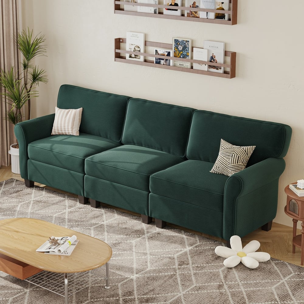 94.49" Corduroy Fabric 3-Seater Sectional Sofa