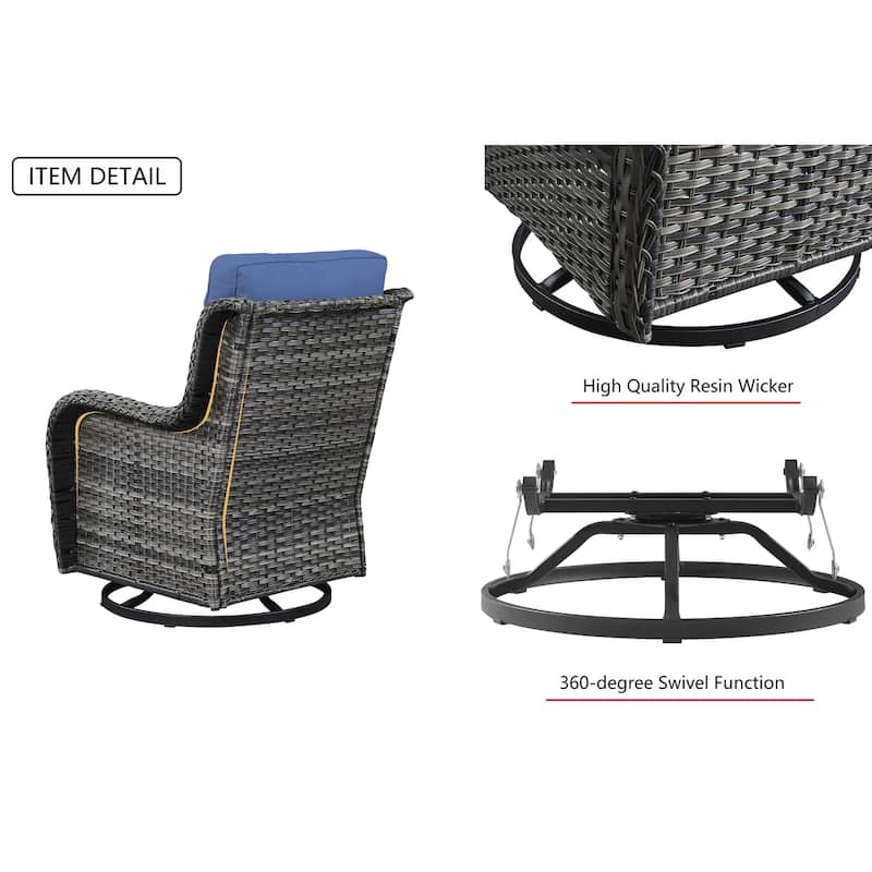 Gymojoy Patio Rattan Wicker 360 Degree Swivel Chair 2-Piece