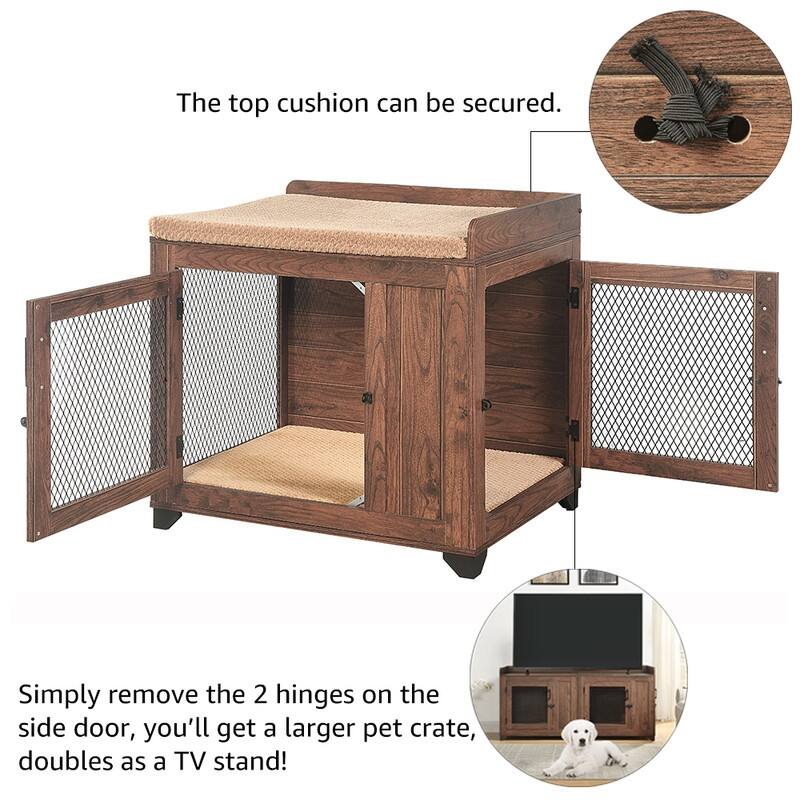 beeNbkks Furniture Style Dog Crate End Table, Mesh Wooden Pet Crate