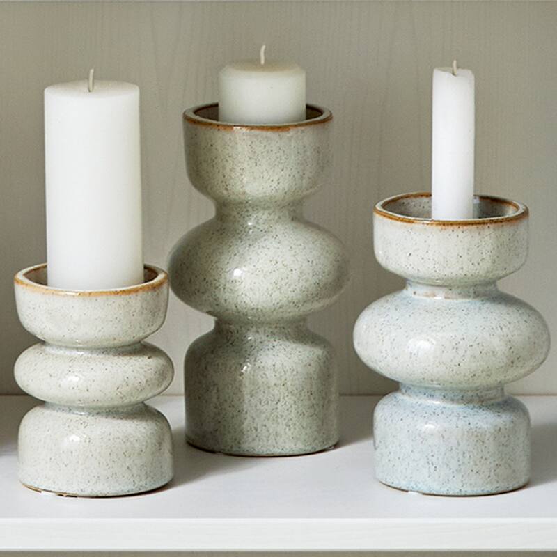 Linea Taupe Speckled Ceramic Reversible Taper and Pillar Candle Holder Medium,3.2L x 3.2W x 6.0H inches