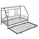 preview thumbnail 5 of 52, Metal House Bed with Trundle, Sturdy House Shaped Bedframe w/Built-in Shelf & Grid for Kids Bedroom, Dorm, No Box Spring Needed