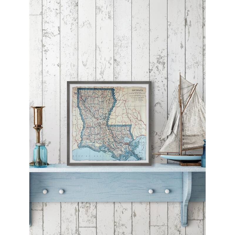 'Blue Louisiana Map' Framed Painting Print
