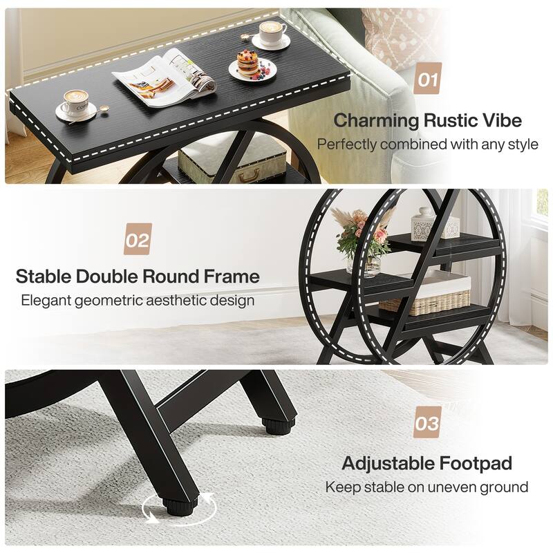 Narrow End Table, Side Table with Storage and Geometric Metal Frame